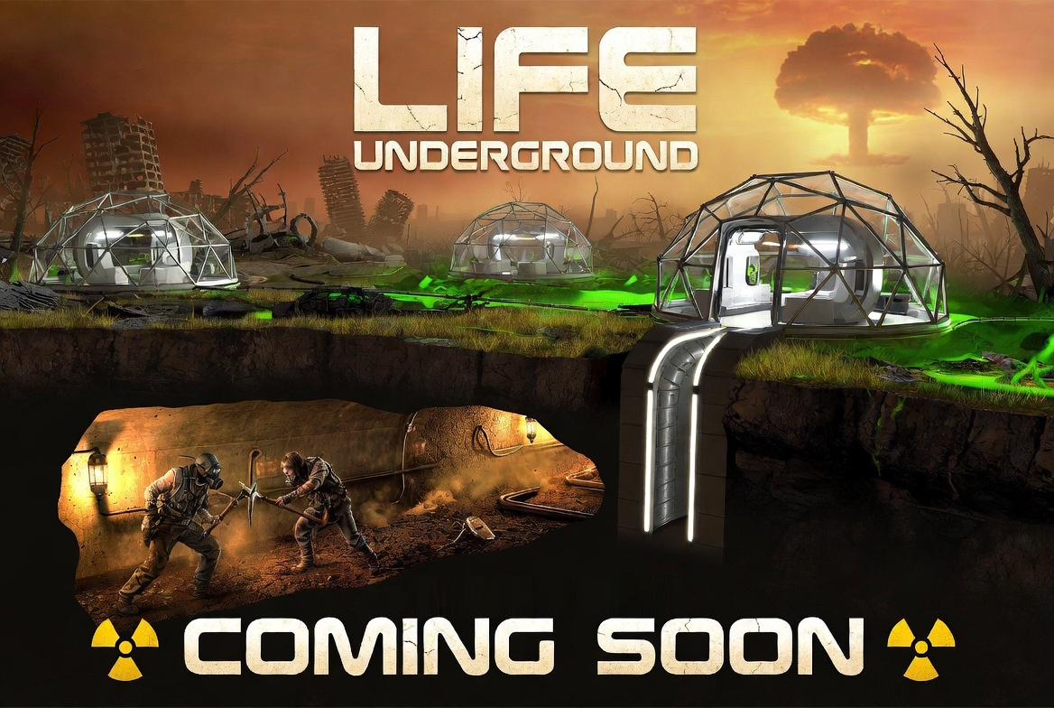 Warren: Life Underground — geodesic survival domes on an irradiated surface above an underground mining tunnel. Coming soon.